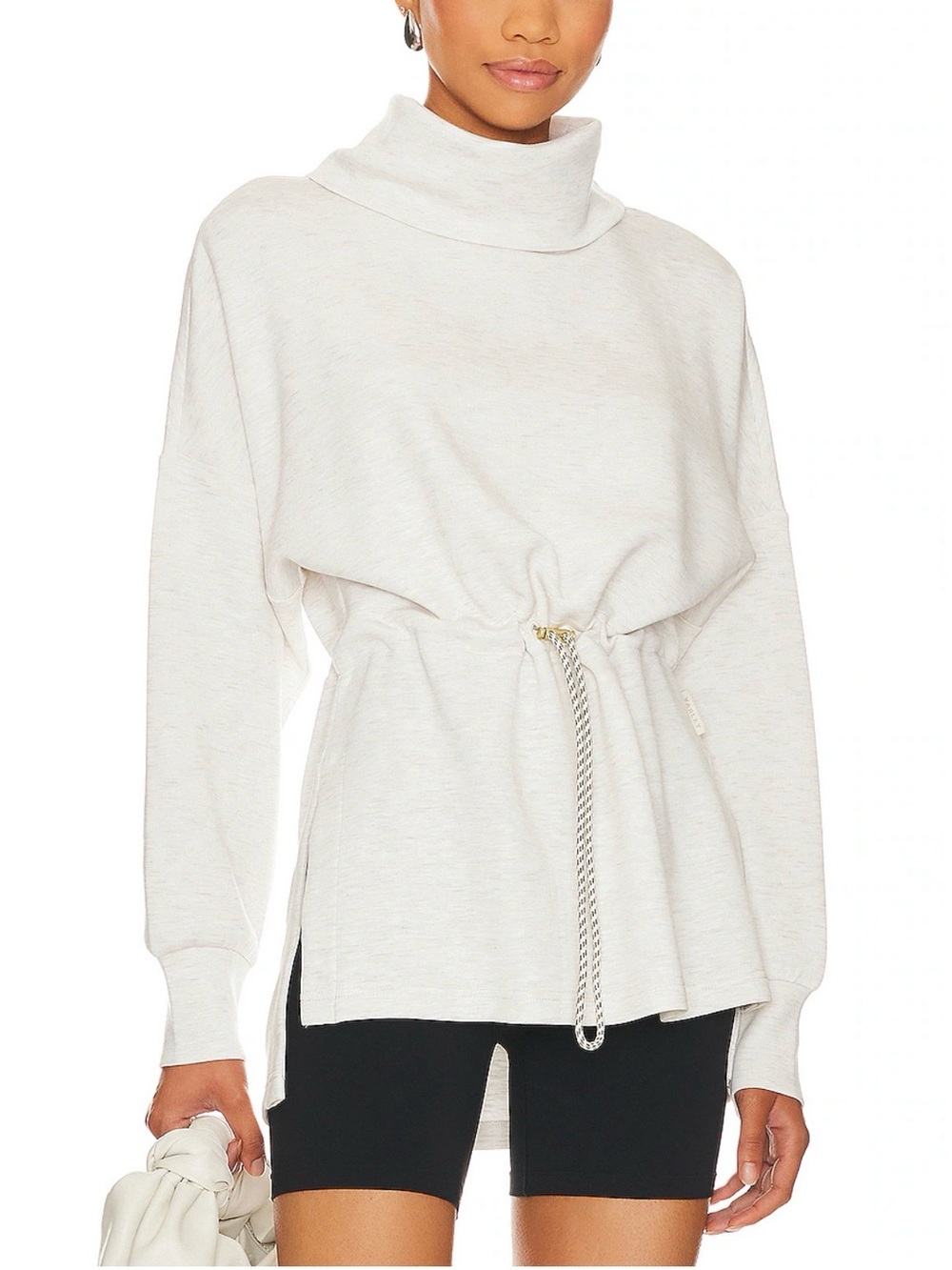 Varley Freya Sweatshirt in Ivory Marl Cowl Neck Cinch Waist Size M